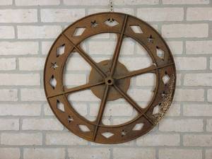 lot 959 image: Decorative Cast Iron Wall hanging - Approx. 22 Diameter - Not Sure what this was off of