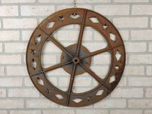lot 962 image: Decorative Cast Iron Wall hanging - Approx. 22 Diameter - Not Sure what this was off of