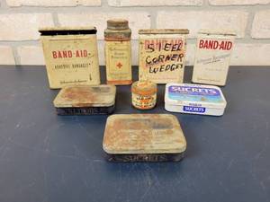 lot 1455 image: Vintage BAND-AID Tins, Baby Powder and More