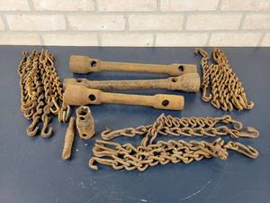 lot 1462 image: (3) Vintage BUDD Truck Lugnut Wrenches Part No. 22264, 18806 & 18806  Assorted Chains