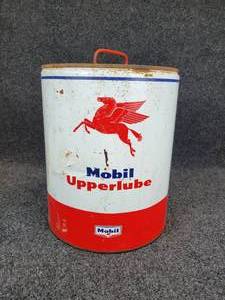 lot 599 image: 5 Gallon Mobil Upperlube Can - Approx. 11 tall x 14-58 diameter