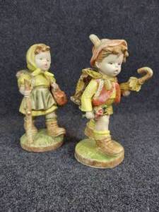 lot 642 image: Ceramic German Traveling Children - Hansel & Gretel, Perhaps Each Measures Approx. 10 tall