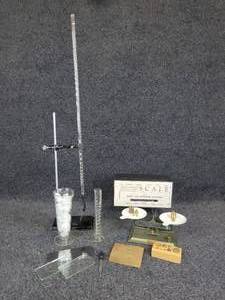 lot 655 image: Vintage Scientific Lab Equipment and Lab Scale with Brass Weights - NO SHIPPING