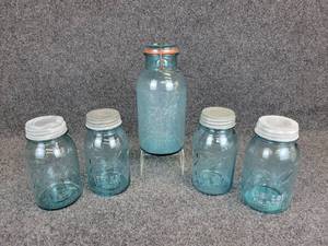 lot 658 image: Lot of (5) Ball Jars - (1) 2 Quart Ideal, (4) 1 Quart Mason Jar