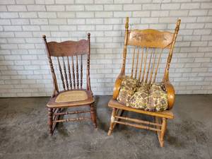 lot 713 image: Pair of Antique Wood Rocking Chairs - NO SHIPPING
