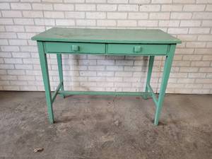 lot 715 image: Vintage Green Hallway Table with 2 Drawers - NO SHIPPING