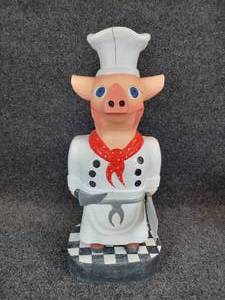 lot 785 image: Carved Wood Chef Pig Sculpture