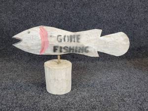 lot 790 image: Carved Wood Fish - Gone Fishing