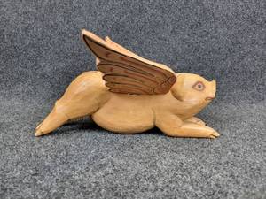 lot 805 image: Carved Wood Hanging Flying Pig
