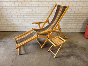 lot 827 image: Vintage Folding Lawn Chair with Small Folding Fishing Stool -  NO SHIPPING
