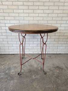 lot 828 image: Antique Wood Table with Iron Legs - NO SHIPPING