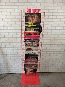 lot 836 image: Point of Sale Red Metal Record Rack - Comes With All Records Shown NO SHIPPING