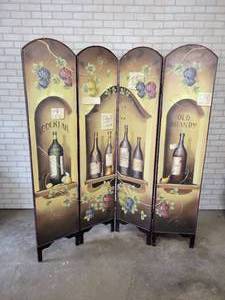 lot 839 image: Wine and Cocktail Themed Painted Room DividerDressing Screen - NO SHIPPING