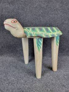 lot 882 image: Carved Wood Sea Turtle Stool