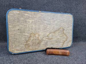 lot 888 image: Vintage Suitcase with Leather Embossed Boot Brush - NO SHIPPING