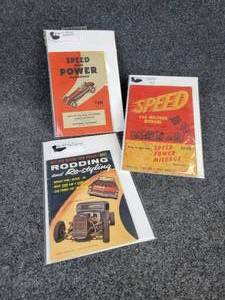 lot 892 image: Lot of (3) Vintage BooksMagazines - Speed and Power Handbook Speed and Mileage Manual and Rodding and Re-styling
