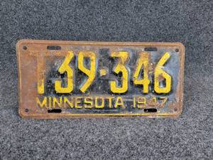 lot 973 image: Antique 1947 Minnesota License Plate