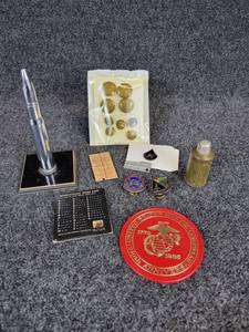 lot 844 image: Lot of Military Items - Military Railroad Ticket for a trip from Lenggries, Germany to Munich dated Feb 3, 1952, Misc. Uniform Buttons, Pins, and More