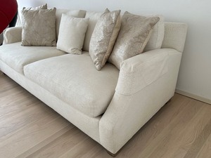 lot 4 image: Ethan Allen Feather Blend Upholstered Sofa