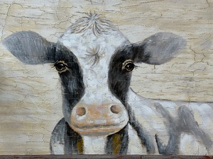 lot 77 image: Extra Large Fun Rustic Style Cow Painting