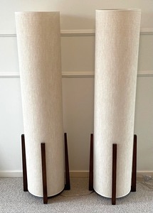 lot 32 image: Pair of Crate and Barrel Weave Natural Floor Lamps