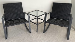 lot 86 image: Patio Chairs with Cushions and Glass Top Table