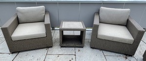 lot 12 image: Pair of Patio Chairs with Ottomans and Table