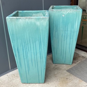 lot 157 image: Pair of Eye-Catching Teal Planters