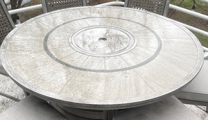 lot 15B image: Elegant Round Metal Patio Table and 6 Chairs