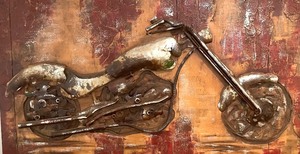 lot 33A image: Head In Out 3D Metal Motorcycle Themed Art