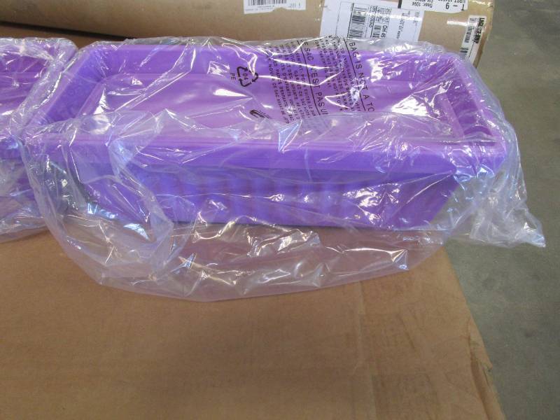 lot 71 image: 4 Pack 17 in x 7 in Light Purple Plastic Planters