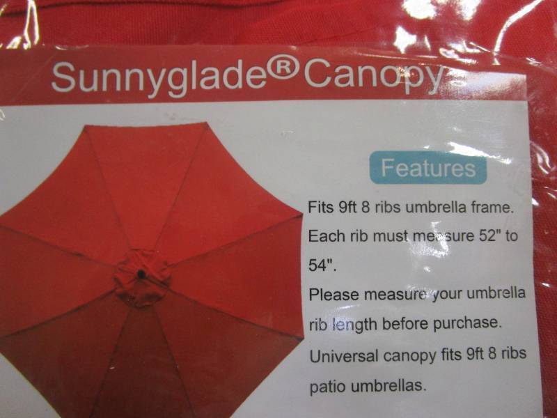 lot 738 image: Sunnyglade Canopy in Red - Fits 9ft - 8 ribs Umbrella Frame (OPEN PACKAGING)