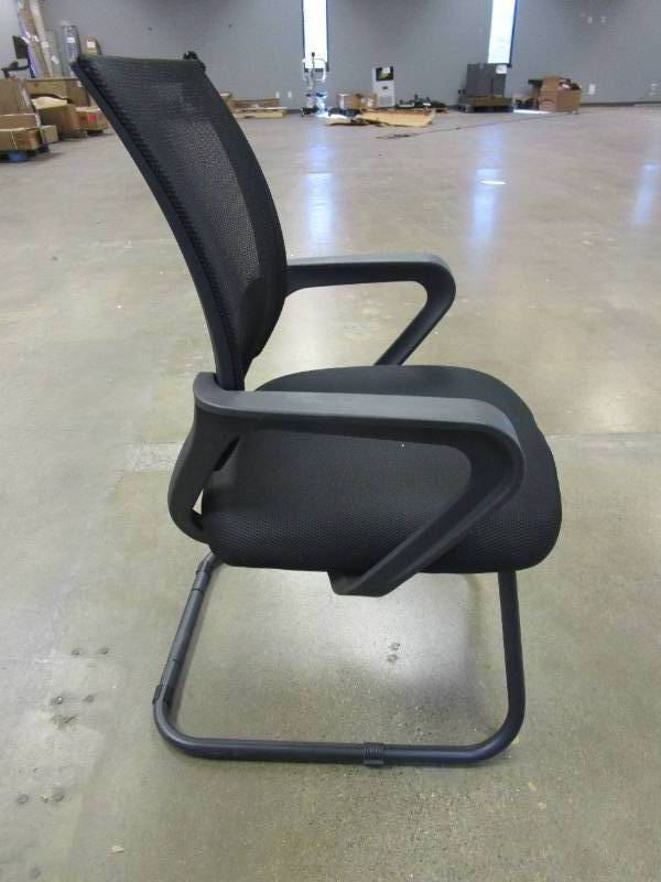 lot 352 image: Black Mesh Sled Base Side Reception Chair with Arms & Lumbar Support