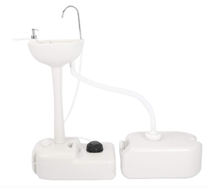 lot 421 image: Portable Removable Outdoor Hand Sink IndoorOutdoor Travel Hygiene Station with Basin, Running Faucet, Soap Dispenser, Towel Rack, Drain Hose, Hands-Free Foot Pump (OPEN BOX)