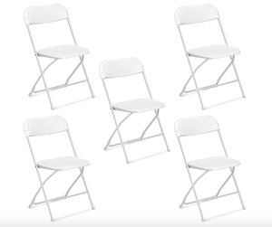 lot 422 image: 5 Pack White Plastic Folding Chair, Indoor Outdoor Portable Stackable Commercial Seat with Steel Frame 350lb. Capacity