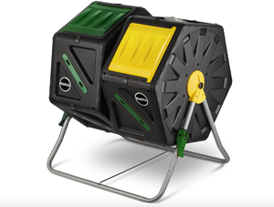 lot 427 image: Dual Chamber Compost Tumbler  Easy-Turn, Fast-Working System  All-Season, Heavy-Duty, High Volume Composter with 2 Sliding Doors - (2  18.5gallon 70 Liter) (MISSING INSTRUCTIONS, OPEN BOX)