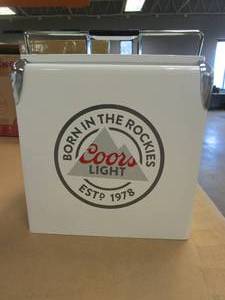 lot 409 image: Koolatron CLVIC-13 Official Coors Light Design 14 Quart 13 Liter Beer Cooler Metal Exterior with Built-In Bottle Opener