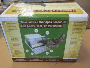lot 425 image: Grandpas Feeders Automatic Chicken Feeder - Sturdy Galvanized Steel Poultry Feeders - No Spill with Weatherproof Lid - Standard Size for 6-12 Chickens 10 Days (20lb Feed) (OPEN BOX)