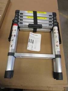 lot 433 image: A-Frame Telescoping Ladder 12.5ft, 2-in-1 Folding Ladder Adjustable Height 6  6 Steps, Home Ladder with Stabilizer Bar, 330lbs Max Load, Folded Height 2.84ft, Space Saving, Easy to Transport