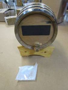 lot 443 image: American Oak Barrel (2 liter) with Chalkboard Front - Charred Mini Keg for Aging Cocktails, Bourbon, Scotch, Whiskey, Gin, Hot Sauce - Home Bar Decor by Thousand Oaks Barrel Co.