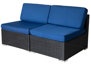 lot 469 image: DREAMO Outdoor Patio Furniture Sectional Conversation Set (2 Armless Sofa Black with Royal Blue Cushion)