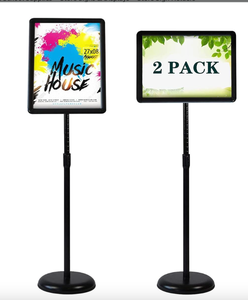 lot 471 image: HUAZI Sign Holder Pedestal Sign Stand 8.5x11 inches with Base for Floor Vertical & Horizontal View Displayed,Snap-Open Frame with Safety Corner Outdoor,2 Pack