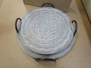 lot 470 image: Foreside Home & Garden Set of 2 Rustic Wood Henna Pattern Decorative Trays with Metal Handles