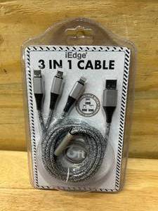 lot 49 image: iEDGE 3 in 1 Cable- iPHONE, MICRO, TYPE C (6ft)