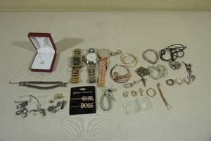 lot 37 image: Assorted Jewelry -Necklaces, Rings, Earrings, Watches