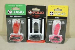 lot 126 image: 3 Fox 40 Whistles -Mini, Classic, 40 Micro