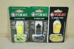 lot 129 image: 3 Fox 40 Classic CMG Whistles