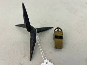 lot 126 image: Hand Forged Caltrop & Military Whistle