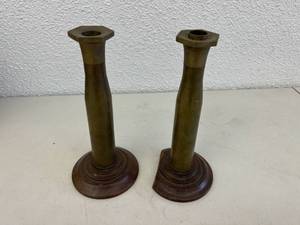 lot 37 image: Trench Art Candle Sticks