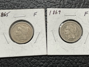 1865 and 1869 3 Cent Nickels